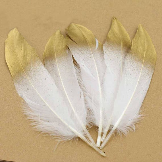 10pcs Gold Dipped White Feather 15-20cm / 6-8 Inches Feathers