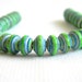 Neon Paper Beads - Fair Trade - Paper Bead Jewelry Supplies - Blue & Green Hand painted - Lot of 32 - #1427