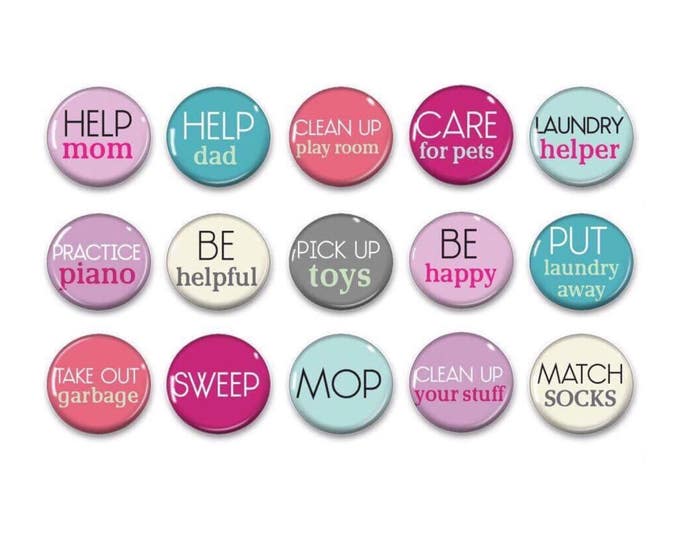 Pink Chore Magnets - Kids Jobs - kids Responsibly - Daily Schedule - Behavior Chart - Family Command Center - Spring Cleaning - Chore Chart