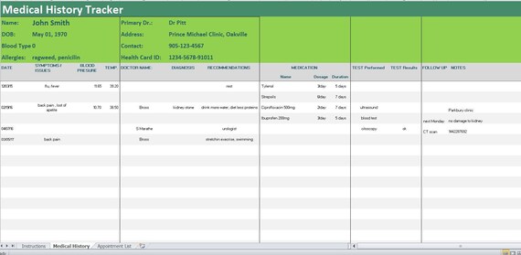 medication spreadsheet organizer