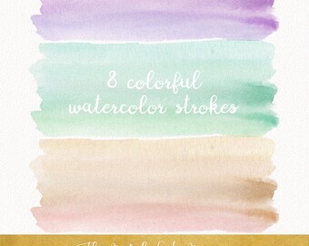 Watercolor Brush Stroke Clipart - Gradient Colors - INSTANT DOWNLOAD - 8 .PNG Images