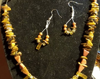 Tigereye set earring necklace,cable cover over metal,claw clasp