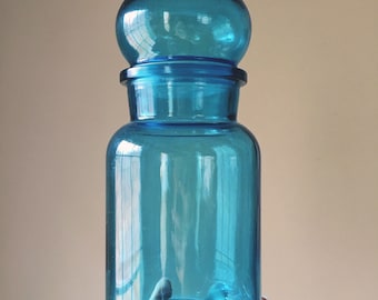 Blue Apothecary Jar with Bubble Lid, Made in Belgium