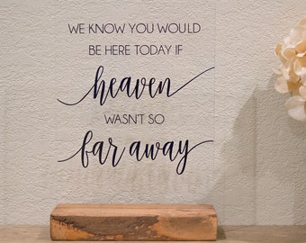 We Know you Would be Here Today, If Heaven Wasn't so Far Away - Wedding Memorial Sign -Remembrance Table Sign -In Loving Memory Wedding Sign