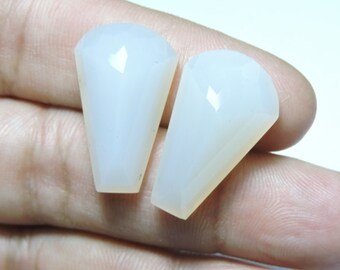 2 Pieces Beautiful Natural White Chalcedony Faceted Fancy Shaped Loose Gemstone Size 25X15 MM