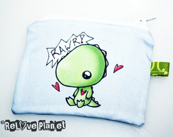 Rawr Dinosaur Mini Coin Purse Zipper Pouch - Kawaii cute dino t-rex - Wallet - ReLove Plan.et