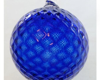 Cobalt Blue Diamond Facet Blown Glass Ornament 3.5 inches FREE SHIPPING