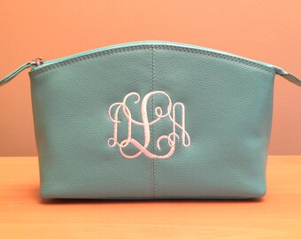 Leather cosmetic bag | Etsy Monogrammed Leather Cosmetic - Leather Make Up Bag - Personalized Bridesmaids Makeup Bags - Monogrammed Make