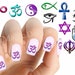 Nail Decals Stickers, Symbols: Infinity, Om, Yin Yang, Fish, Eye of Horus, Ankh, Star of David, Crescent Moon, Ahimsa Hand or Sikh