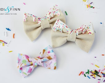NEW Icecream treats Hairbow SET of 2 Hairband hairclip cotton watercolor sprinkles icing donut black white pink