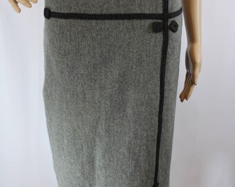 Vintage classic style grey wool pencil skirt with black accents and pockets modern size XS 1950s 50s