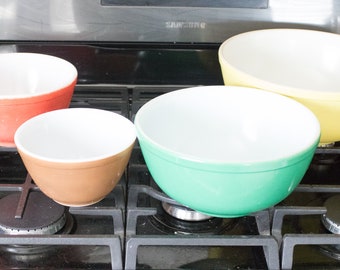 Vintage Solid Color Pyrex Mixing Bowls yellow pyrex vintage pyrex nesting bowls green primary colors 401 402 403 404 collectible bowl set