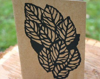 Leaves dance-small notebook blank, linocut 10.5 x 15 cm