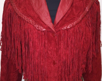 Red Vintage Suede Fringe Jacket