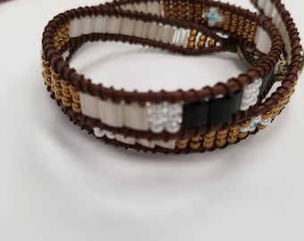 Seed Bead Leather Wrap Bracelet