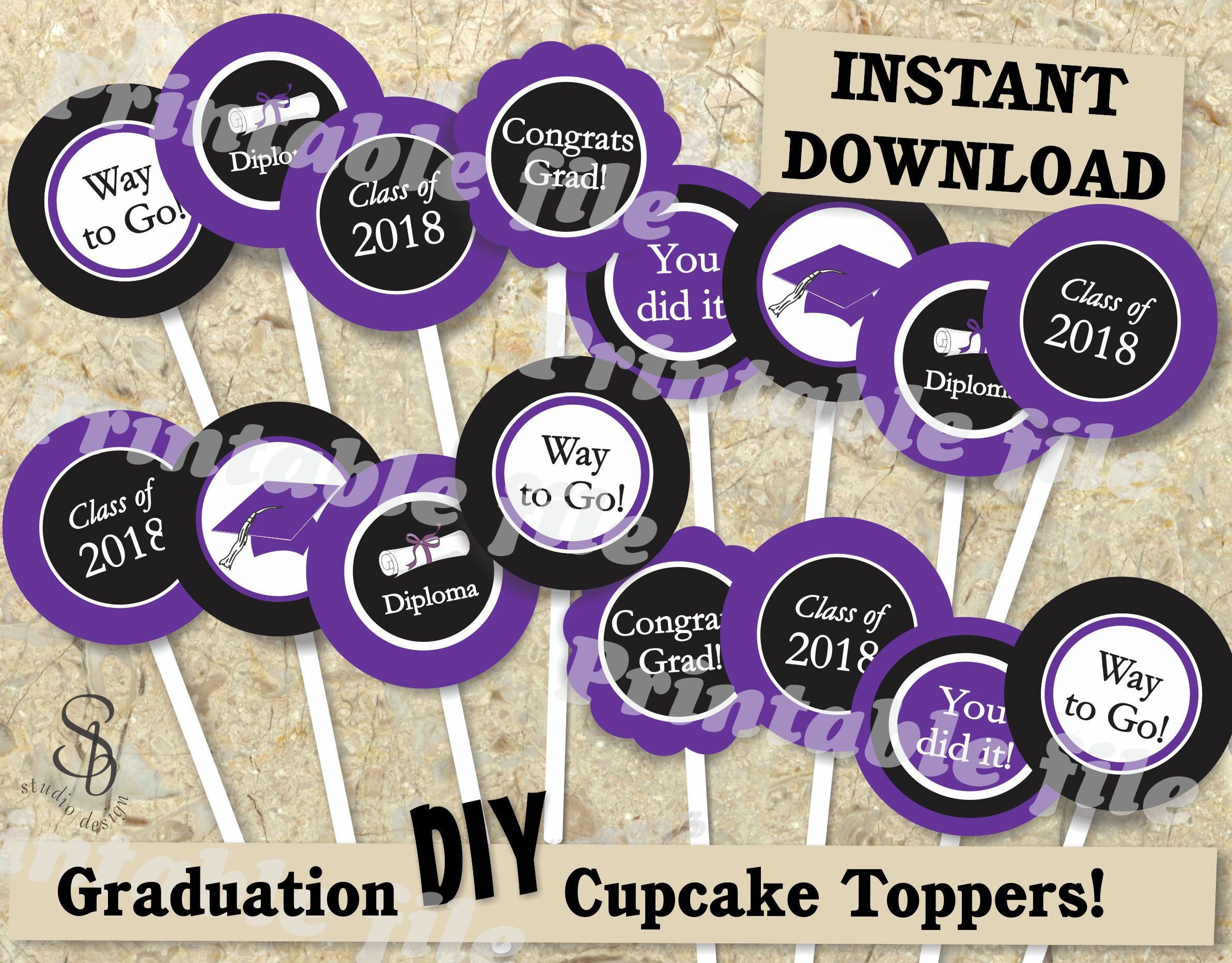 Graduation cupcake topper printable template DIY