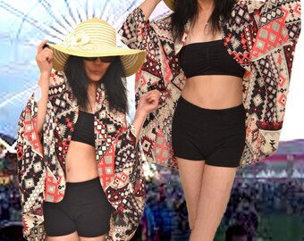 Festival poncho, Oversize cardigan, funky kimono, Coachella poncho, super chic cape, bikini cover up, hippie poncho, spring poncho