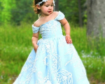 Fairytale Princess Gown, Girls Fairtale Princess Bridal Gown, Beaded Fairytale Princess Dress, Blue Fairytale Gown, Girls Princess Dress