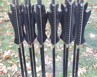 Custom Black Flame Arrows, Made To Order arrow set in your draw weight and length, dozen arrows, traditional wood archery arrows