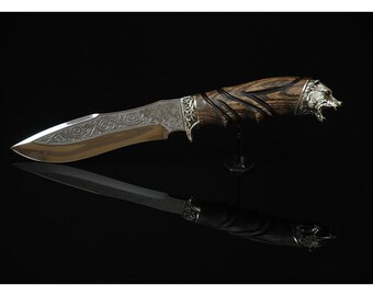 TOP Sales!!! Unigue Tourist, Hunting, Kitchen Handmade KNIFE *BEAR* + Leather Sheath