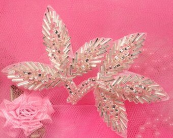FS566 Silver Beaded Leaf Applique 3.5" FS566-sl