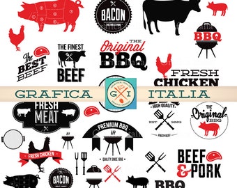 BBQ Barbeque Clipart Elements - Digital Barbecue Clip Art - Instant Digital Download PNG Transparent Background Collage Sheet Scrapbooking