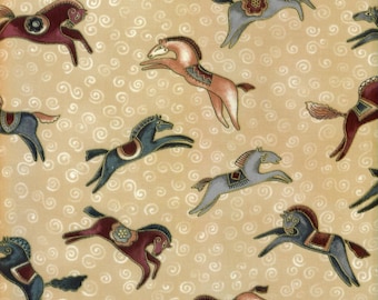 Laurel Burch Fabric Dancing Horses Beige Small Horses 1/2 Yard