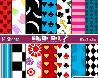 Alice in Wonderland digital papers, Inspired, digital Background, Digital Paper, Scrapbooking Paper