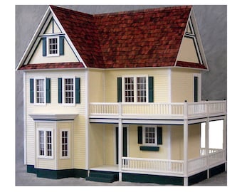 Scale One Inch, Dorothy, Victoria's Farmhouse Wooden Dollhouse Kit with Optional Turntable, Made In USA, Scale One Inch