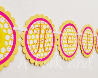 You are my Sunshine Personalized Happy Birthday Banner in Pink, Orange, and Yellow Baby Shower Decoration
