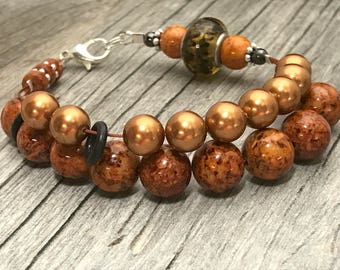 Ginger Brown Abacus Row Counting Bracelet- Beaded Knitting Row Counter- Gift for Knitters