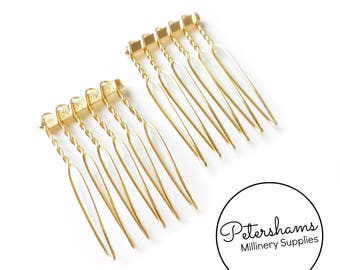 2 Gold Plated Metal Hair Combs for birdcage veils and fascinators