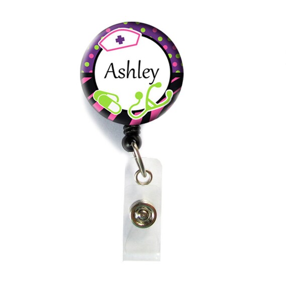 Retractable ID Badge Holder Personalized Name Nurse Theme