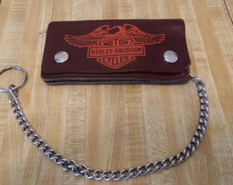 Harley Davidson Motorcycle Vintage Leather Wallet with Chain