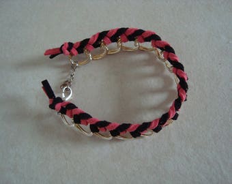 Black and red, braided chain bracelet