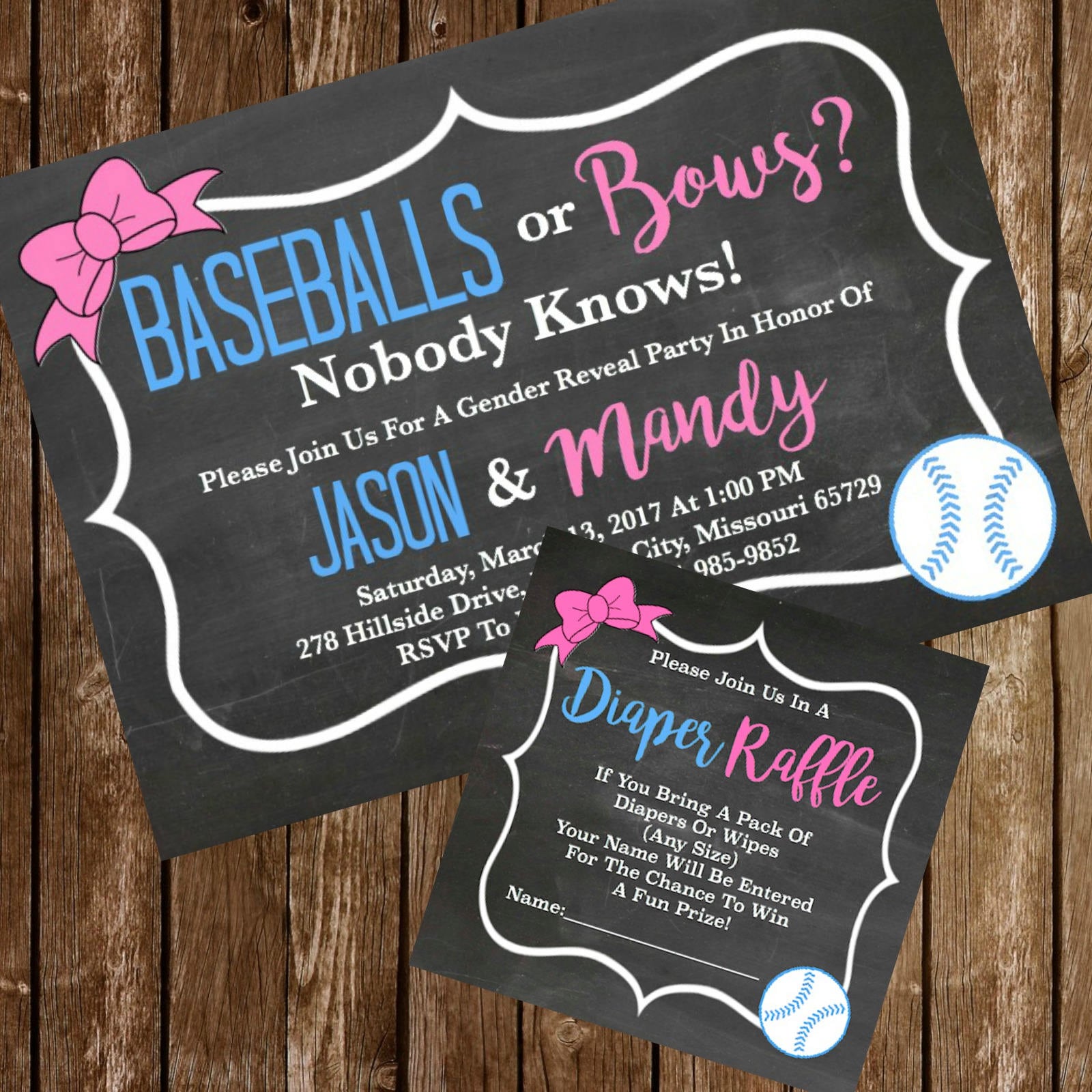 Baseballs Or Bows Gender Reveal Sports Invitation & Diaper