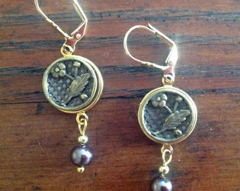 1800s Floral Picture Button Earrings