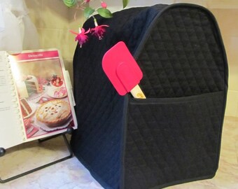 Black Stand Mixer Cover with a Pocket Quilted Kitchen Small Appliance Home Decor Made to Order