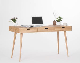 Wooden desk with solid oak drawers, mid century modern