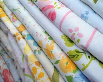 Vintage Sheet / Bed Linens Fat Quarters. Surprise Bundle. 4 Pack.