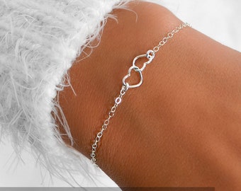 RIANA Sterling Silver Heart Bracelet, Tiny Heart Bracelet, Dainty Heart Charm Bracelet,Delicate Bracelet, Bridesmaid Gift, Girlfriend Gift
