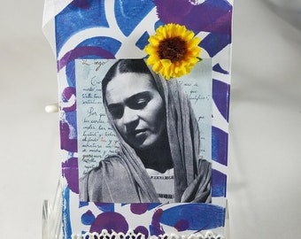 Frida Kahlo, Letter to Diego Rivera, Mixed Media Tag, Altered Frida Tag, Gift Tag, Thank You Tag, , Sunflower, Journal Tag, Birthday Tag