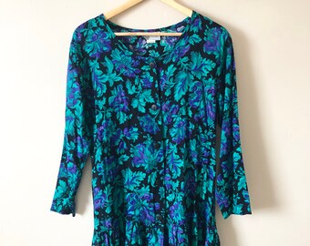80s Floral Button-Up Shirt Dress