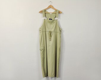 90s Minimal Jumper, Simple Jumper Dress, 90s Minimal Dress, Oversized Midi Dress, Vintage Olive Jumper, Sleeveless Dress, Overalls Dress
