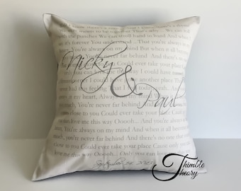 Wedding Vow Pillow cover, Wedding song, Anniversary gift, Song Lyric pillow, Favourite Poem, First Dance, Second Anniversary Cotton Gift