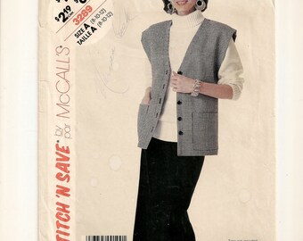 A Front Button, Box-Style Vest & Straight Skirt w/ Low Pleats Pattern for Women: Uncut - Sizes 8-10-12, Bust 31-1/2" - 34" • McCall's 3289