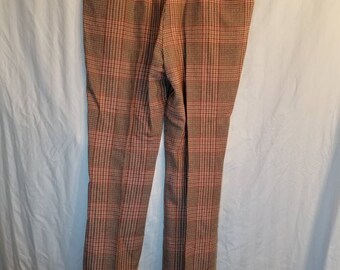 Mens vintage flat front plaid pants, 38x33+, cuffed