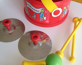 Awesome Vintage 1970's Fisher Price Drum and Percussion Set