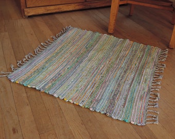 Hand Woven Rag Rug Small Scrap Basket Cotton 26" x 28"