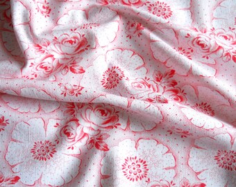 vintage french floral fabric patchwork fabric quilting antique fabric red flowers red floral fabric french fabric 144